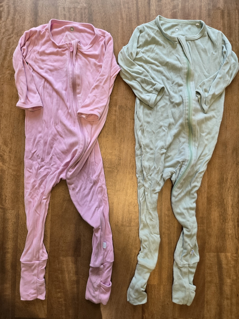 Sleepsuit Set - Pink & Light Sage Zipper Footed Pajamas
